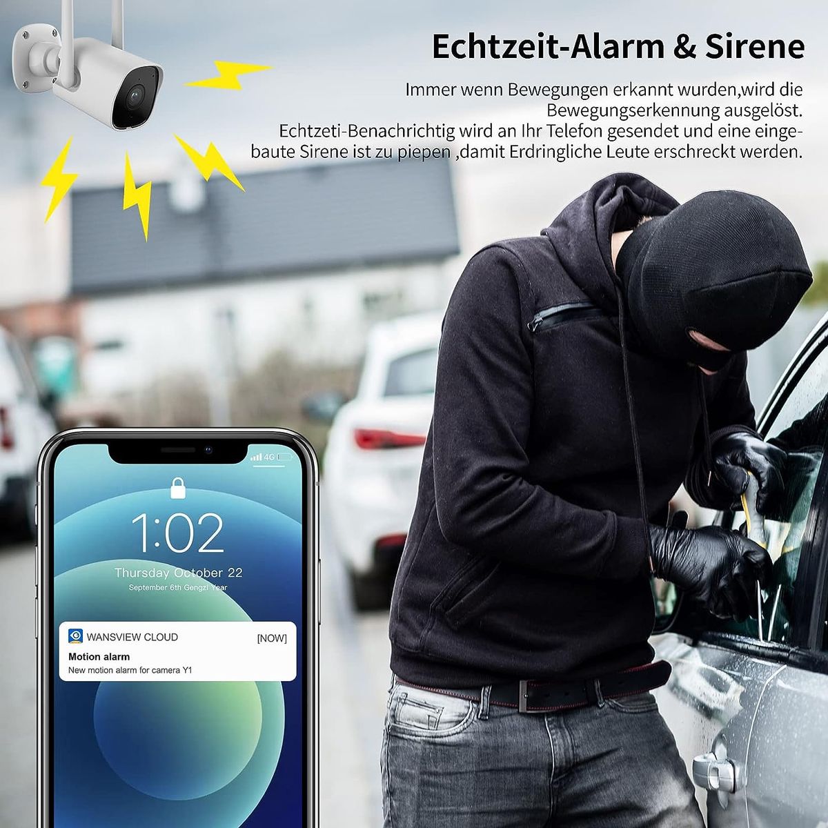 wansview Überwachungkamera Aussen WLAN - 2K WLAN Kamera Outdoor, WiFi Camera mit Datenschutzbereich, Zwei-Wege-Audio, SD Kartenslot, RTSP, Fernzugriff Y1 (Weiß)