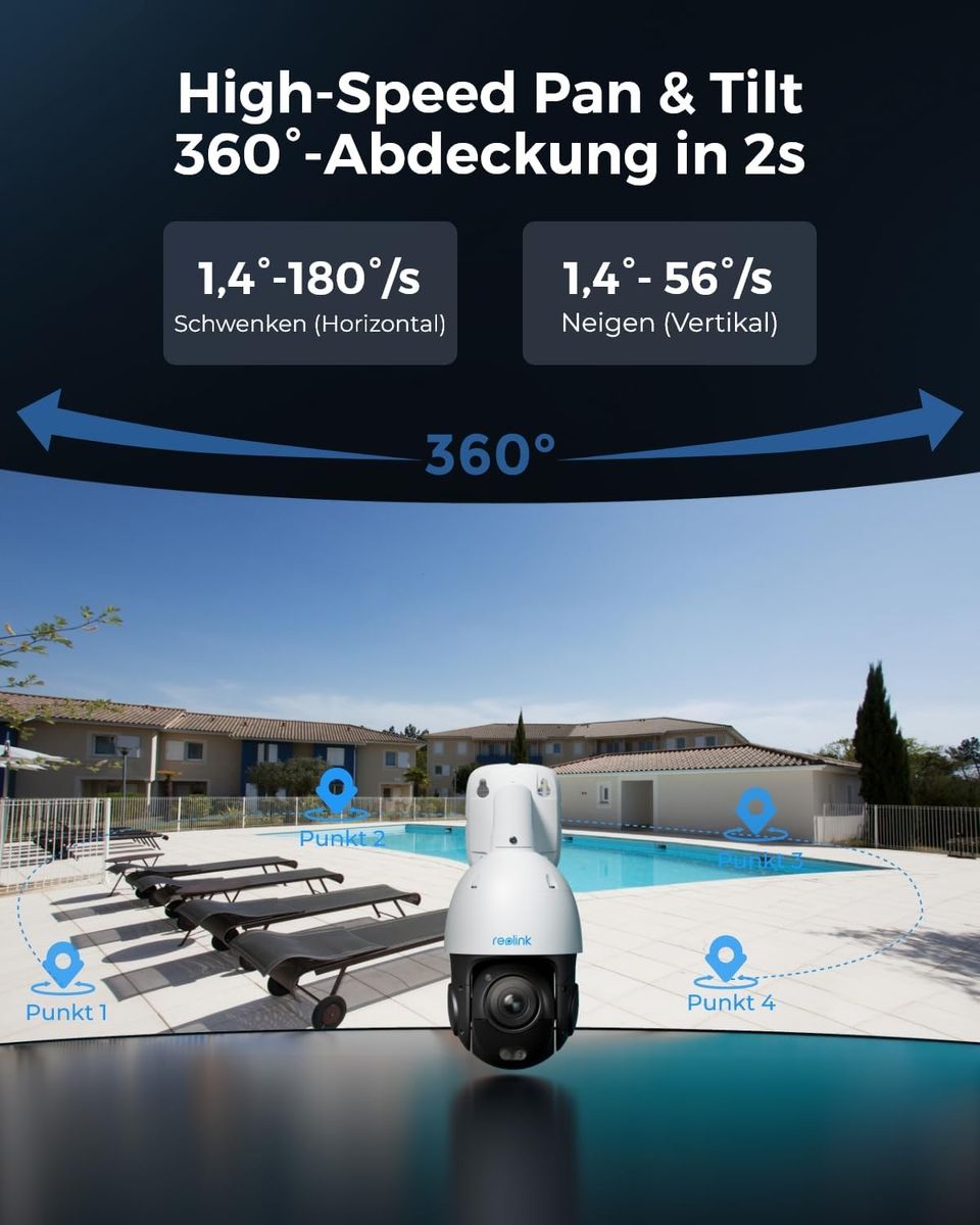 Reolink RLC-823S1 4K PTZ Outdoor Überwachungskamera, PoE, 5x 3D-Optischer Zoom, Auto-Tracking, Farb-Nachtsicht 60 m, Personen-/Fahrzeug-/Tier-Erkennung, Zwei-Wege-Audio, microSD