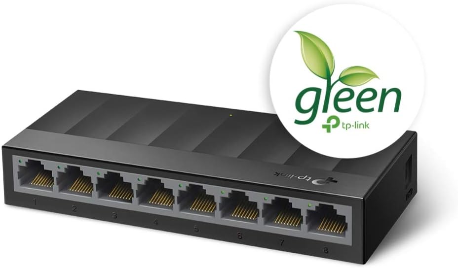 TP-Link LS1008G 8-Port Desktop Switch (8 x Gigabit Auto-Negotiation RJ45 Ports, IEEE 802.3x, Plug and Play, energiesparend, Plastikgehäuse für einfache Tisch- oder Wandmontage)schwarz