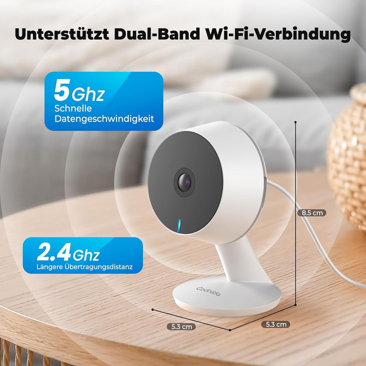 Codnida Mini12 Q 2er-Set Mini Überwachungskamera, 2.5K (4MP) WLAN 2,4/5 GHz, Innen/Außen, Nachtsicht 8 m, 2‑Wege‑Audio, Bewegungserkennung, Micro‑SD, EU Stecker