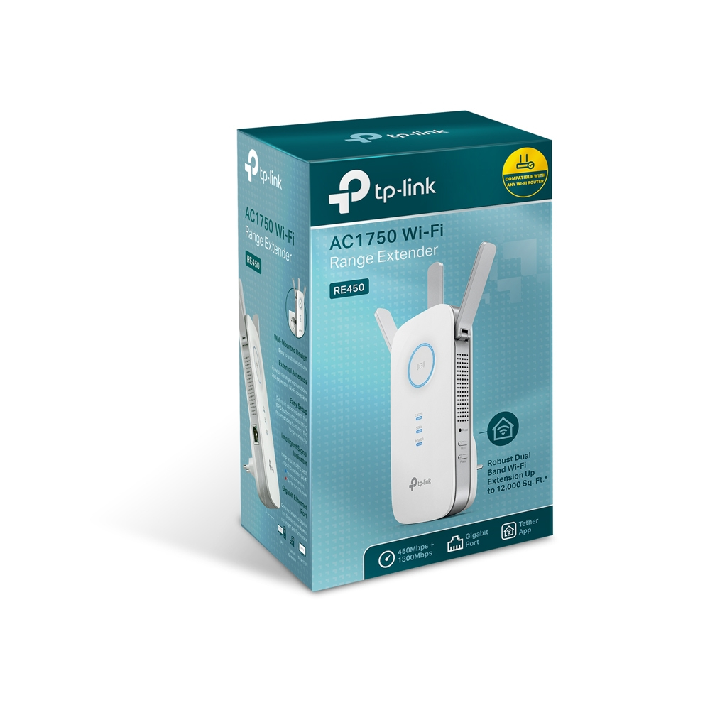 TP-Link RE450(DE) AC1750 Gigabit Dualband WLAN Repeater (1300 Mbit/s (5 GHz) und 450 Mbit/s (2,4 GHz), AP Modus, Signalstärkeanzeige, 1 Gigabit Port, WPS, geeignet für allen WLAN Geräten)
