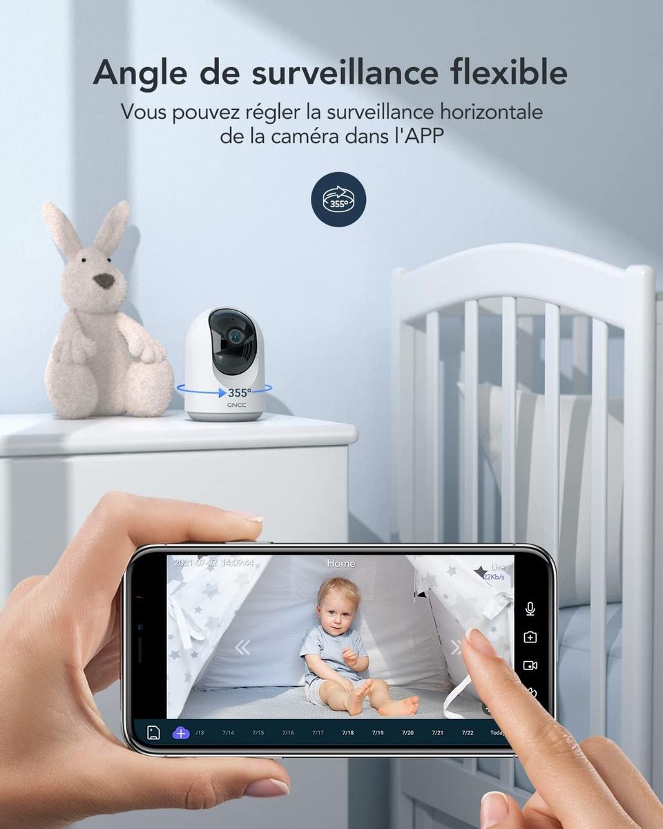 GNCC Caméra Surveillance WiFi, 2 Pièces Caméra IP WiFi sans Fil 360 ° Pan/Tilt, Caméra Dôme 1080P avec Suivi de Mouvement et de Son, Vision Nocturne et Audio Bidirectionnel, Compatible avec Alexa P1-2