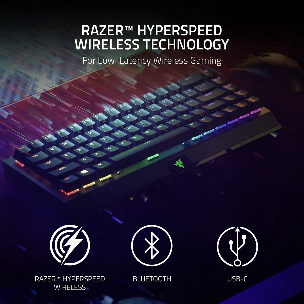 Razer BlackWidow V3 Mini HyperSpeed 65% kabellose mechanische Gaming-Tastatur: HyperSpeed Wireless-Technologie, gelbe mechanische Schalter, Doubleshot ABS-Tastenkappen - (USA Layout - QWERTY)