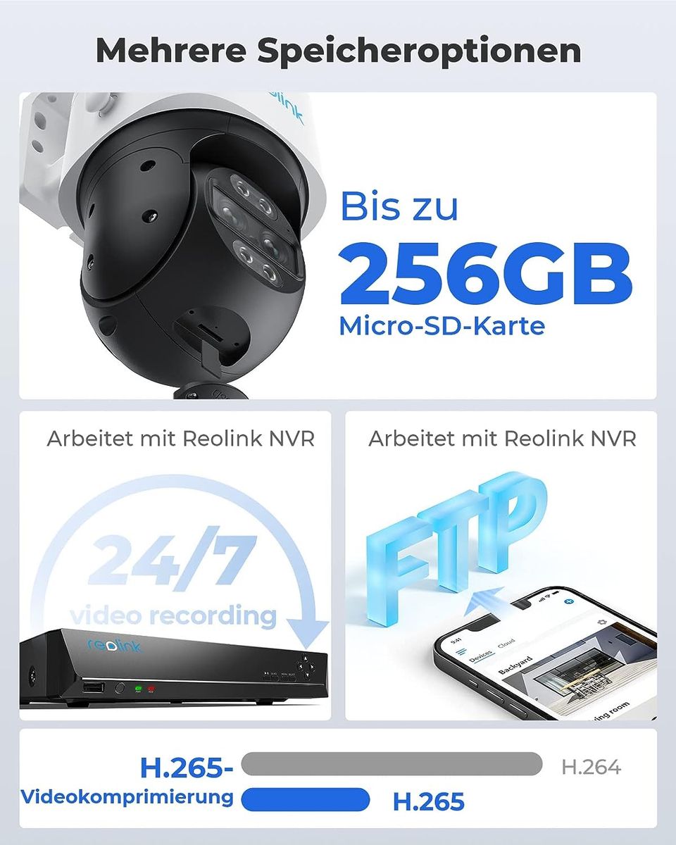Reolink 4K 8MP PTZ Überwachungskamera Aussen mit Dual-Objektiv, 2,4/5GHz WLAN, Auto-Tracking, Smarte Personen-/Fahrzeug-/Haustiererkennung, 6X Hybrid-Zoom, Farbnachtsicht, 2-Wege-Audio, Trackmix WiFi