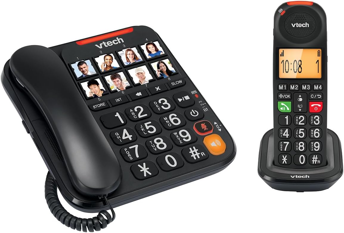 VTech CL6550 Schnurgebundenes Telefon + Schnurloses DECT-Telefon, mit großen Tasten, Anrufblock, Mobilteil und Basis mit Lautsprecher, großen Tasten und großem Display