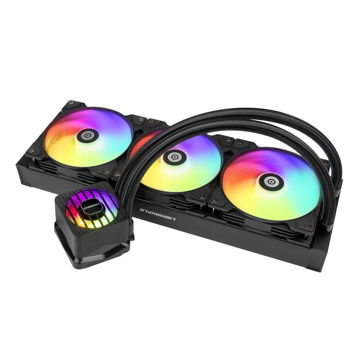 Enermax ELC-LMF360-ARGB LIQMAXFLO AIO Flüssigkeitskühlung 360 mm ARGB Schwarz, 3x120 mm Silent Flow Lüfter, PWM-Pumpe, 38 mm Radiator, kompatibel mit LGA1700/AM5