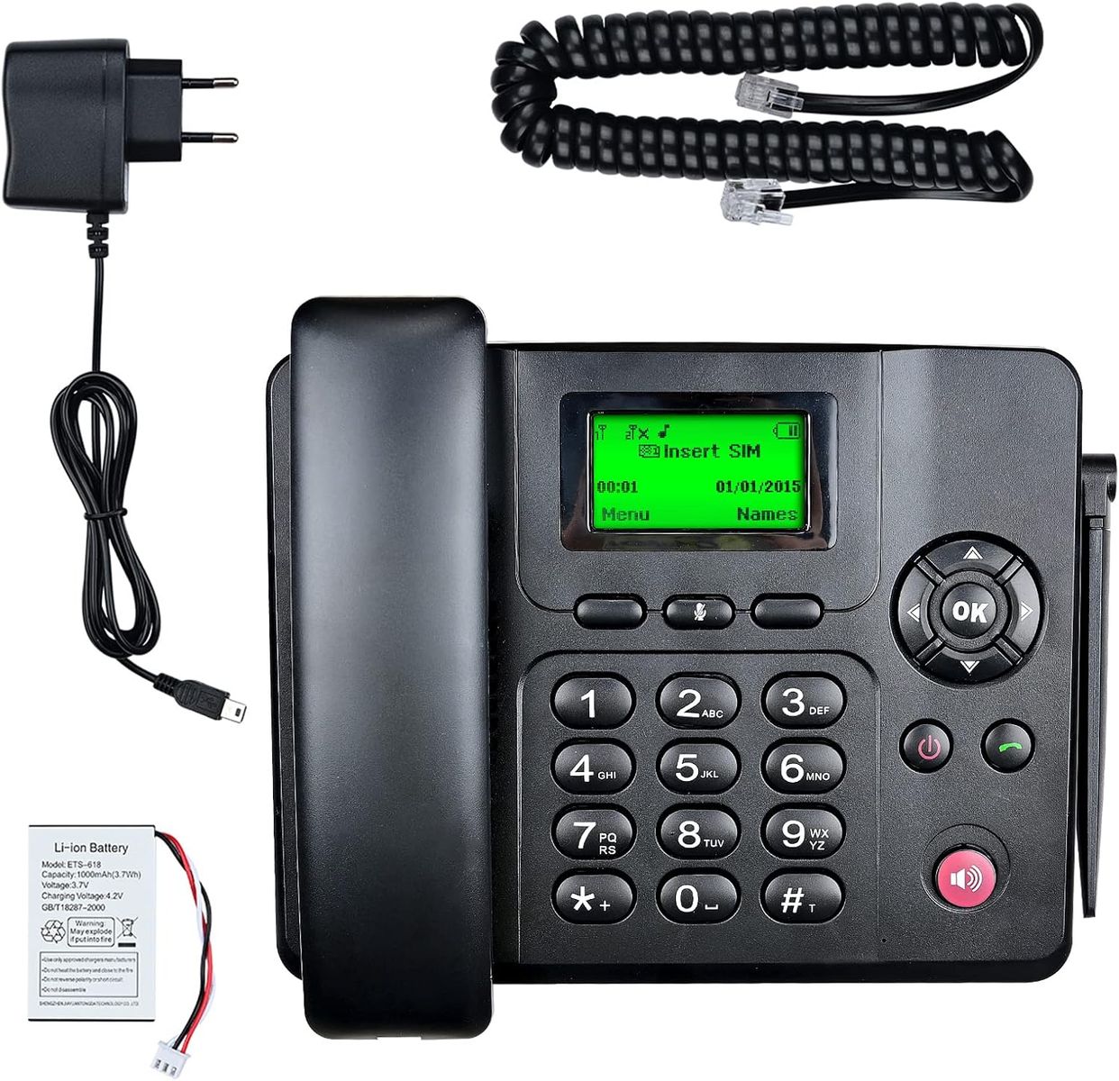 Lychee Quadband GSM Tischtelefon - Dual-SIM, Unterstützung für mehrere Sprachen(Einschließlich Deutsch),Großes Display mit Hintergrundbeleuchtung, Radiofunktion Schwarz 03