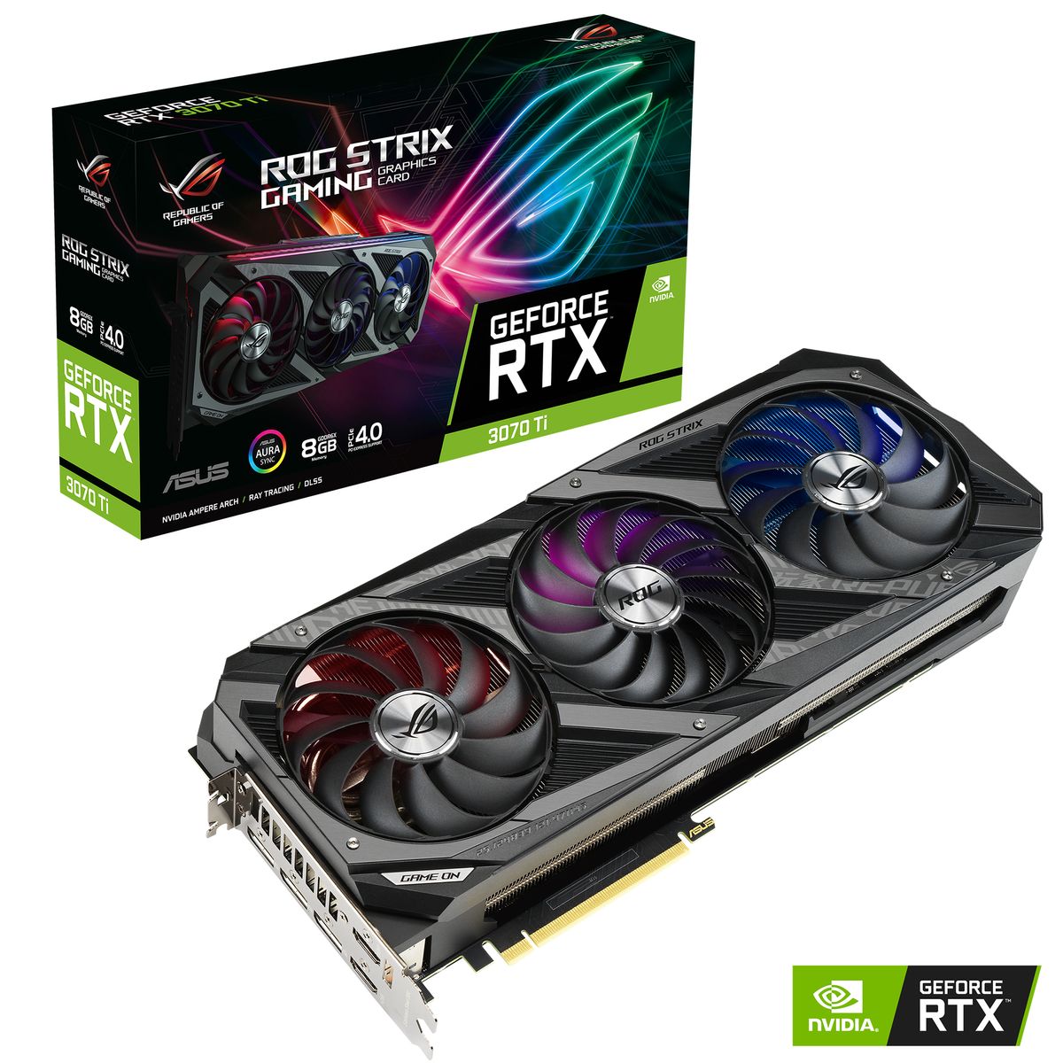 ASUS ROG Strix GeForce RTX 3070 Ti 8 GB GDDR6X Gaming Grafikkarte, PCIe 4.0, HDMI 2.1, 3x DisplayPort 1.4a, 3x 8‑Pin, 2,9-Slot, RGB
