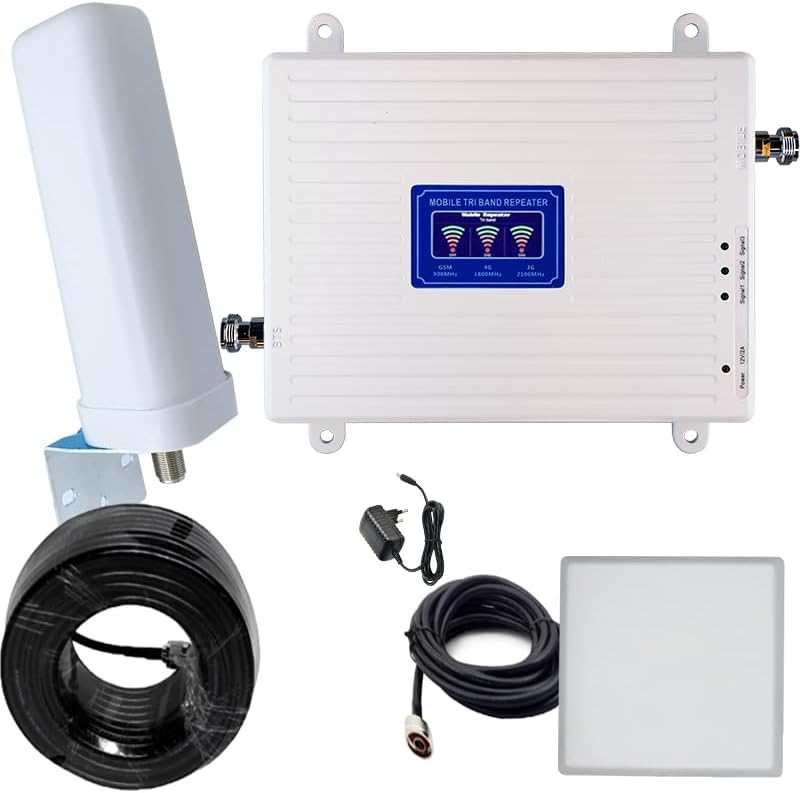 ayissmoye Band1/3/8-900/1800/2100mhz Triband GSM Repeater 900/1800/2100 MHz 4G LTE 3G 2G Innenverstärker 200 m EU-Stecker