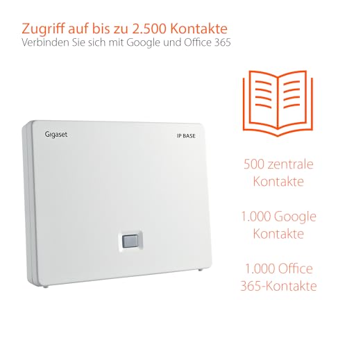 Gigaset S30852-H3122-R102 IP Base DECT-Basisstation, 6 Mobilteile, Zentrales Telefonbuch, Google & Office 365 Kontakte, 3x Anrufbeantworter, weiß