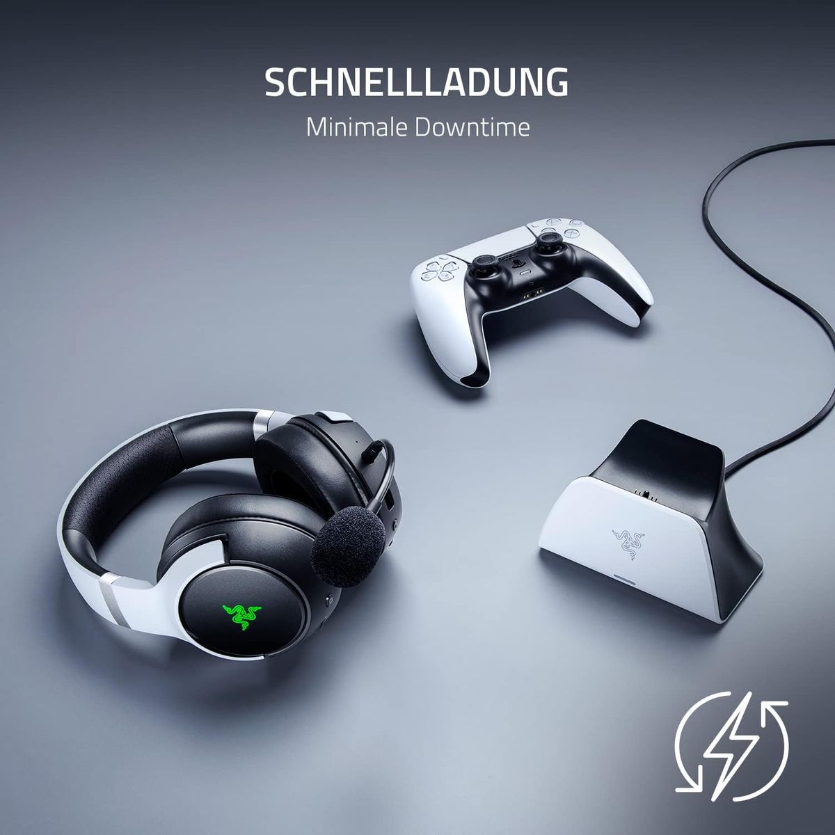 Razer Schnellladestation - Schnellladestation für PS5 Wireless-Controller (Schnellladung , Gebogenes Schalen-Design Einhändige Bedienung, Aufladen per USB) Blau Universal Quick Charging Stand for PlayStation 5 Blau