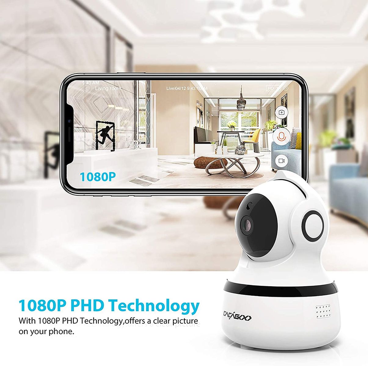Cacagoo WiFi IP Camera Security Camera, Baby Monitor 1080P FHD Indoor Wireless Pet Camera