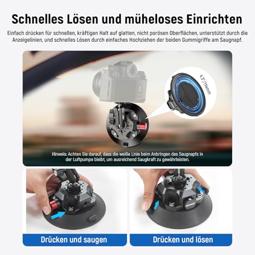 NEEWER CA105 Saugnapf-Kamerahalterung 114 mm, Kugelkopf Magic Arm, 360° drehbar, kompatibel mit GoPro, DJI, Insta360, iPhone & Samsung