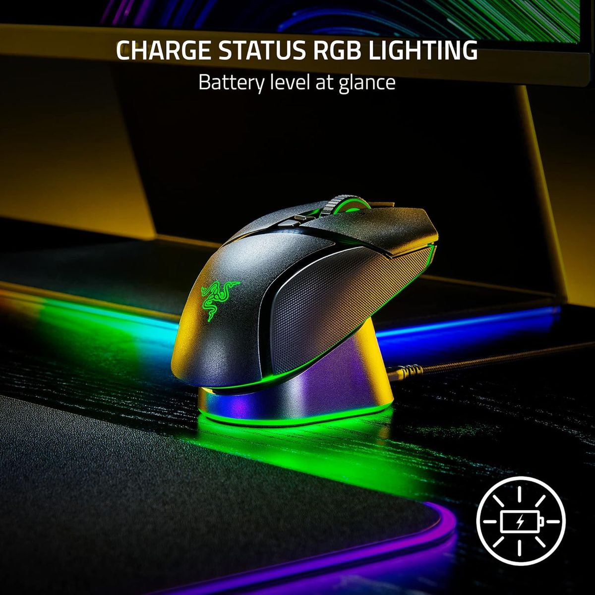 Razer Mouse Dock Pro mit kabellosem Ladepuck: magnetisches kabelloses Laden - Integrierter HyperPolling 4K Hz Transceiver - Anti-Rutsch-Basis - Chroma RGB Beleuchtung - Schwarz