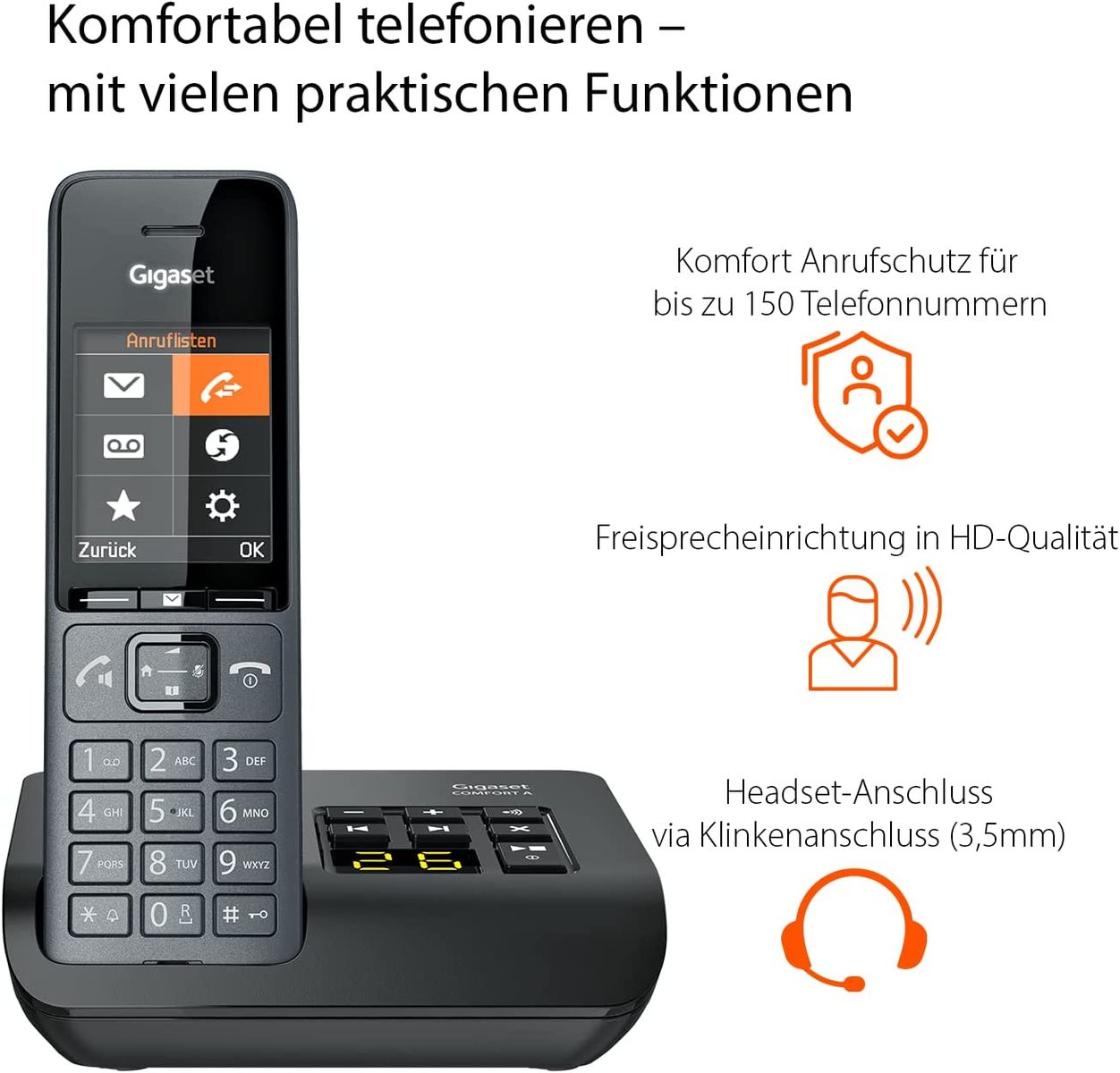 Gigaset Comfort 520A Duo 2 Schnurlose DECT-Telefone Anrufbeantworter Elegantes Design Beste Audioqualität Freisprechfunktion Anrufschutz Adressbuch 200 Kontakten Titan-schwarz Comfort 520A Duo 2 Telefone AB
