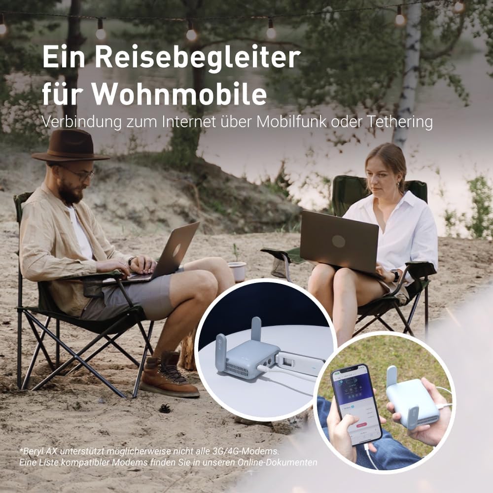 GL.iNet GL-MT3000 (Beryl AX) Travel WiFi 6 Router, Dualband, Repeater/Extender, bis 3000 Mbit/s, 2.5G WAN, USB 3.0, OpenWrt, VPN, WPA3, EU