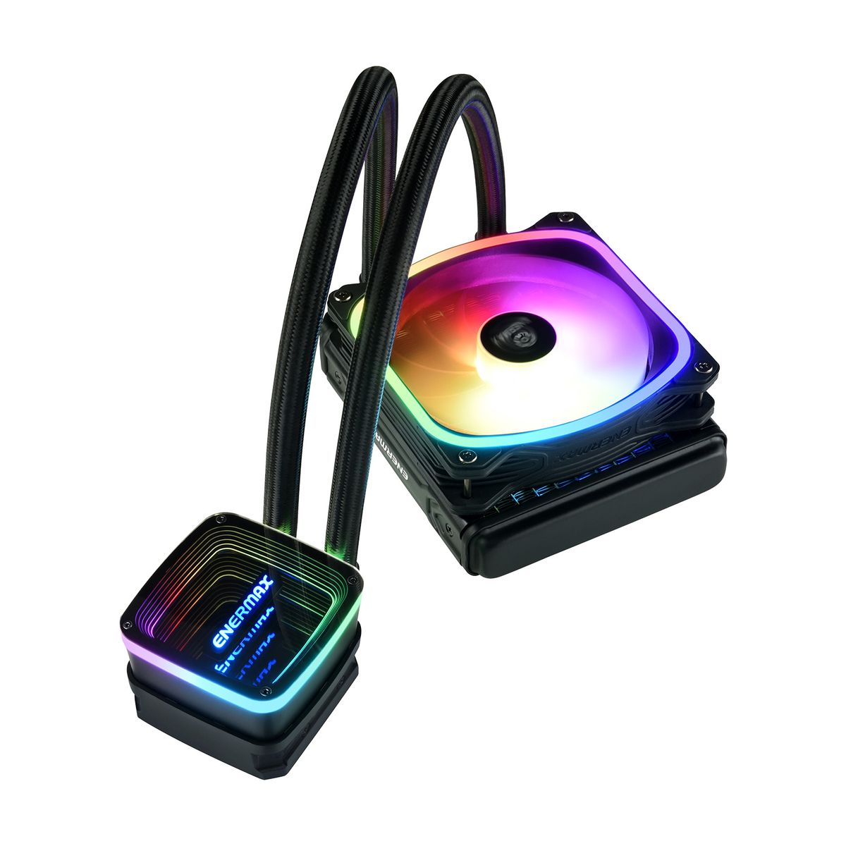Enermax ELC-AQFA120-SQA AIO-Flüssigkeitskühlung 120 mm, RGB-Lüfter, 40 cm Schläuche, 12 V Pumpe, Intel LGA 1700 & AMD AM5 kompatibel, Schwarz