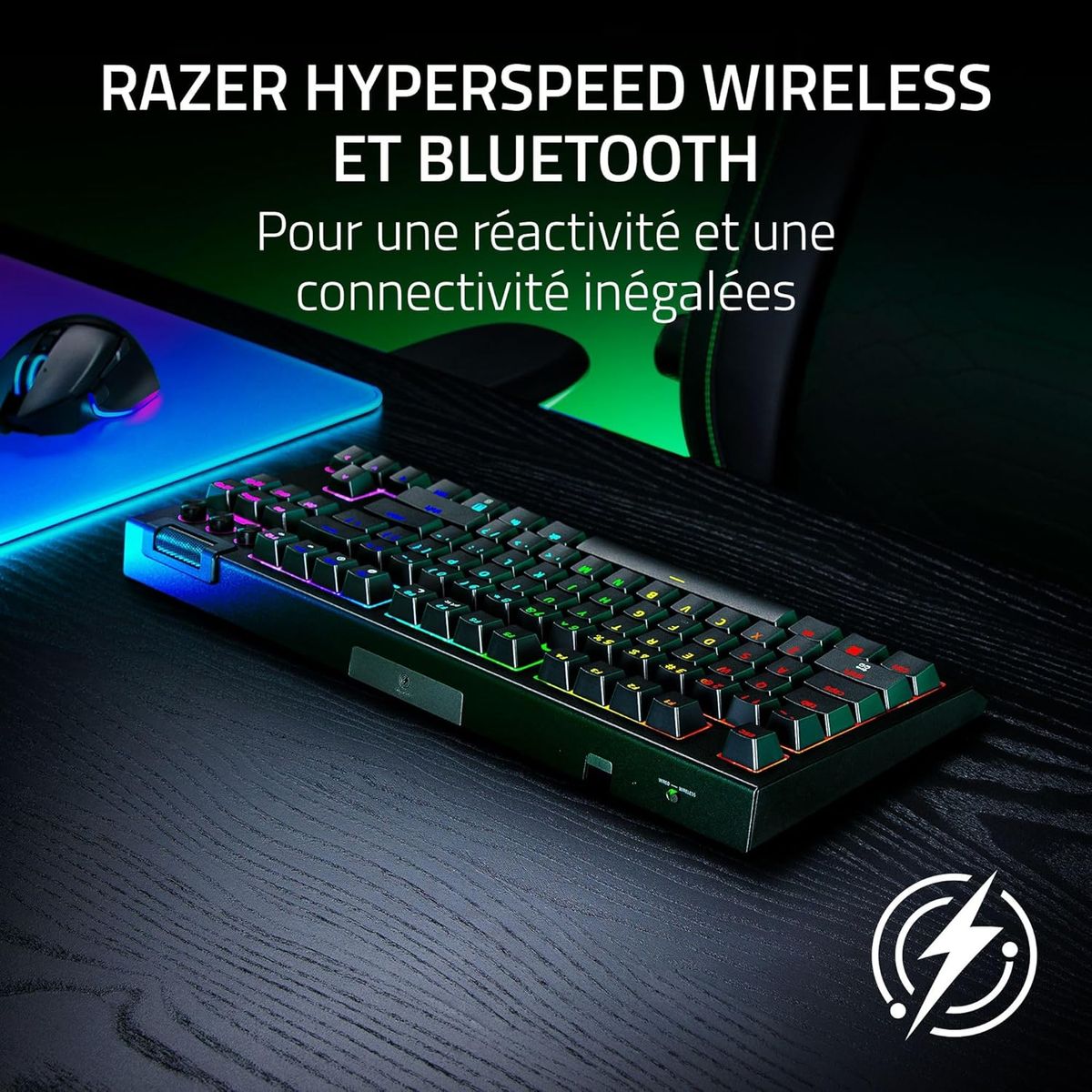 Razer BlackWidow V4 Tenkeyless HyperSpeed TKL Gaming Keyboard, Orange Tactile Switches, Hot-Swap, HyperSpeed & Bluetooth, Razer Chroma RGB FRA Layout AZERTY