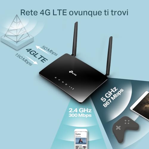TP-Link Archer MR402 V1.0 LTE Router, Mobilfunk 4G Cat4 bis 150 Mbit/s, Dual-Band WLAN AC1200, SIM-Karten-Slot, 4x LAN, MU-MIMO, EU