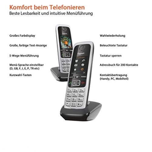 GIGASET C430HX Duo DECT-Telefon  IP Telefon Fritzbox kompatibel Schnurlos Telefon 2 Universal-Mobilteile TFT-Farbdisplay VOIP schnurlos Telefone-silber