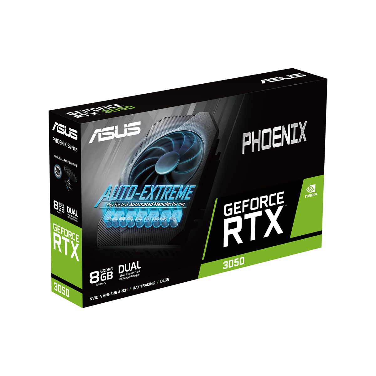 ASUS Phoenix PH-RTX3050-8G GeForce RTX 3050 8 GB GDDR6, PCIe 4.0, HDMI 2.1, 3× DisplayPort 1.4a, 1777/1807 MHz, 8-pin