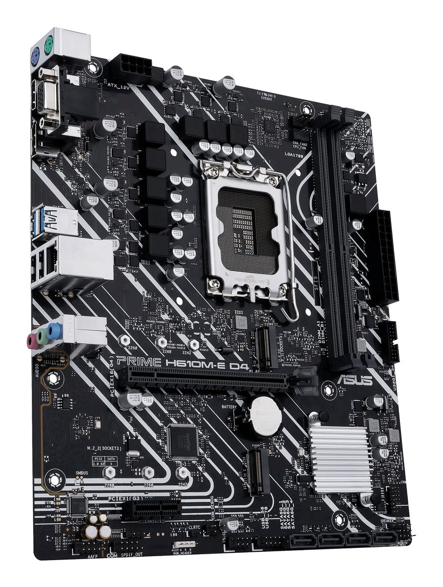 ASUS PRIME H610M-E D4-CSM Mainboard, Intel H610, LGA 1700, micro ATX, DDR4, bis 64 GB, HDMI 2.1, DisplayPort 1.4, 7.1 Audio, 2x M.2
