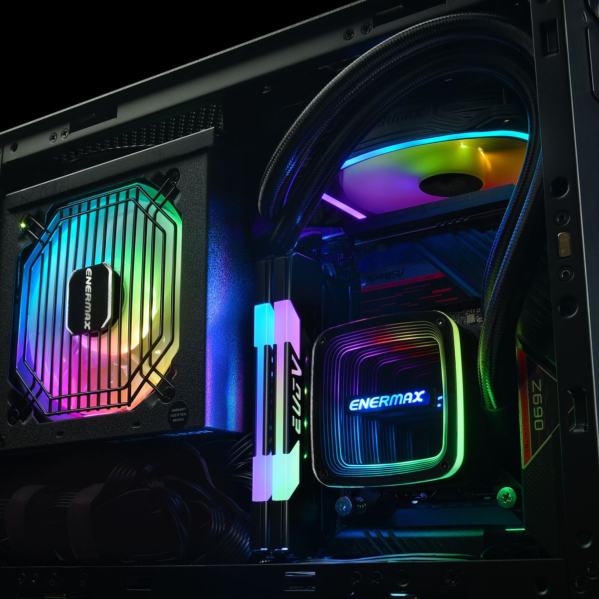 Enermax ELC-AQFA120-SQA AIO-Flüssigkeitskühlung 120 mm, RGB-Lüfter, 40 cm Schläuche, 12 V Pumpe, Intel LGA 1700 & AMD AM5 kompatibel, Schwarz