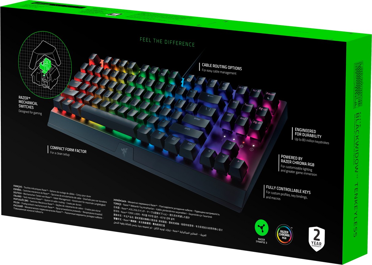 Razer BlackWidow V3 TKL Gaming Keyboard Green Switches Chroma RGB UK Layout QWERTY