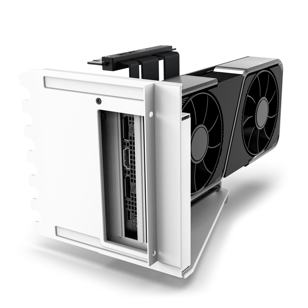 NZXT AB-RH175-W1 Grafikkartenhalter, Vertikale Montage für H7-Serie, Universal PC-Gehäuse, Weiß, Riserkabel 17,5 cm