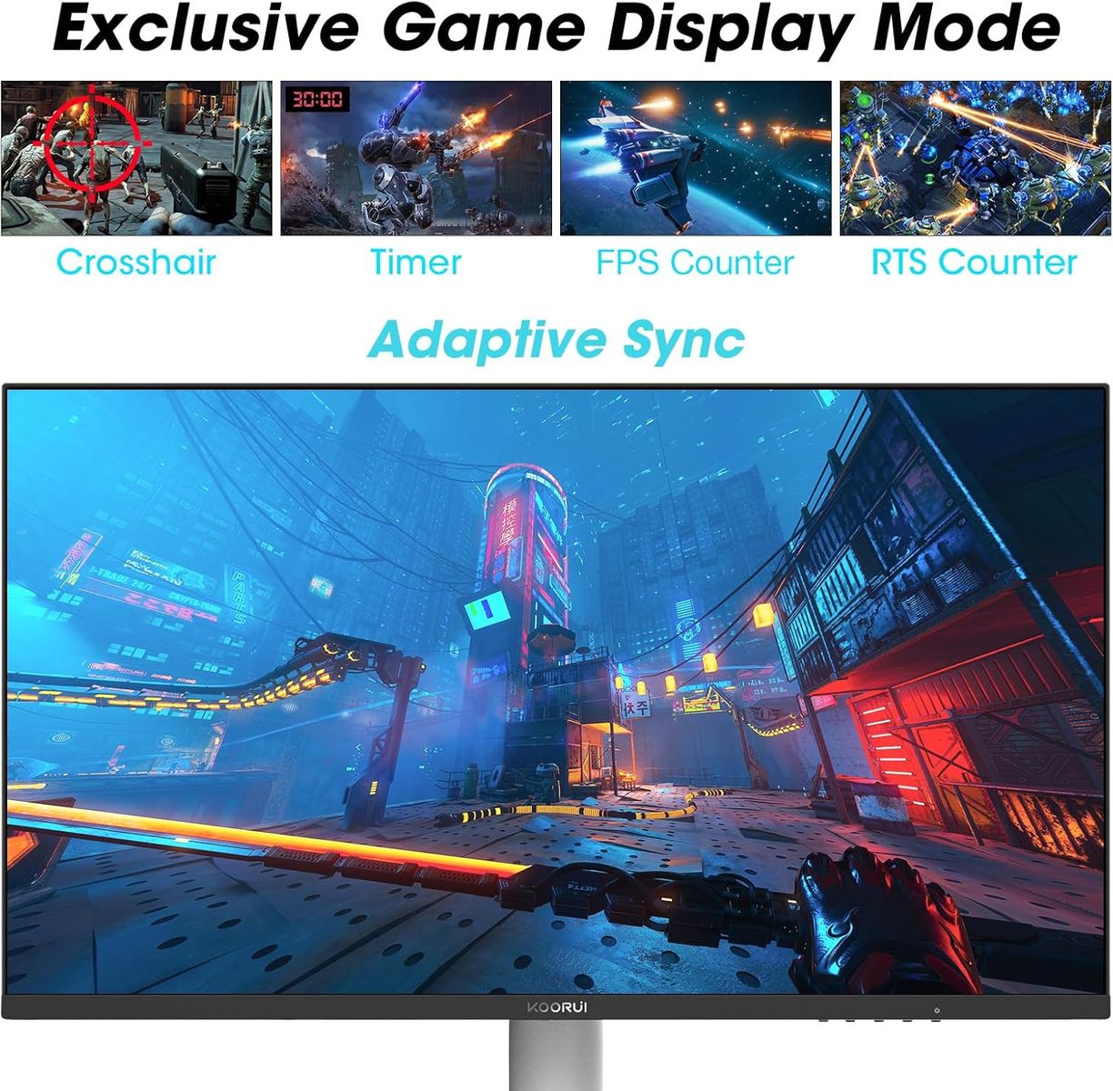 KOORUI Gaming Monitor 27 Zoll, PC Bildschirm QHD(2560 * 1440), 240Hz, VA Mini LED, 1ms, Adaptive Sync, 2xHDMI 2.0 & DPort 1.4, HDR 1000, DCI-P3 95%, VESA 75 * 75mm, Eye Care, Höhenverstellbar