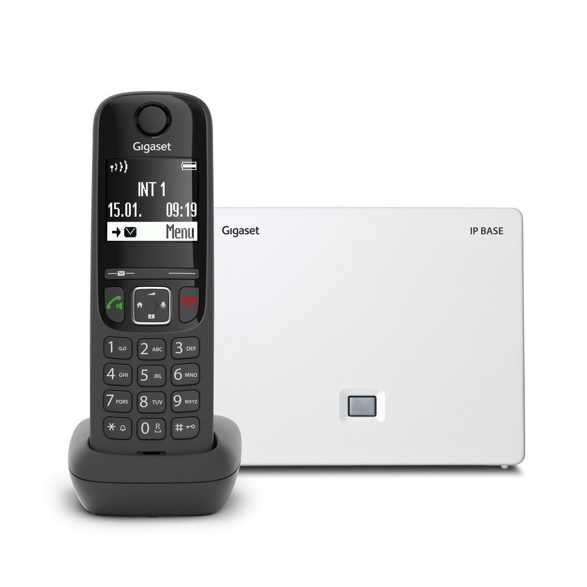 Gigaset AS690A IP BASE Schnurloses DECT-Telefon mit Anrufbeantworter, Freisprechfunktion, Anrufer-Identifikation, 2" Display, 500 Einträge, Schwarz/Weiß