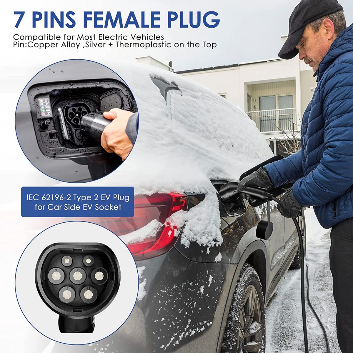 TTLIFE Tragbares Typ 2 EV Ladegerät für CEE Stecker,Ladegerät für Elektrofahrzeug-Ladekabel,10A/16A/20A/24A/32A Schaltbare mit Digitalanzeige,7,2KW, IEC 62196-2, 5 Meter Mit Aufbewahrungstasche