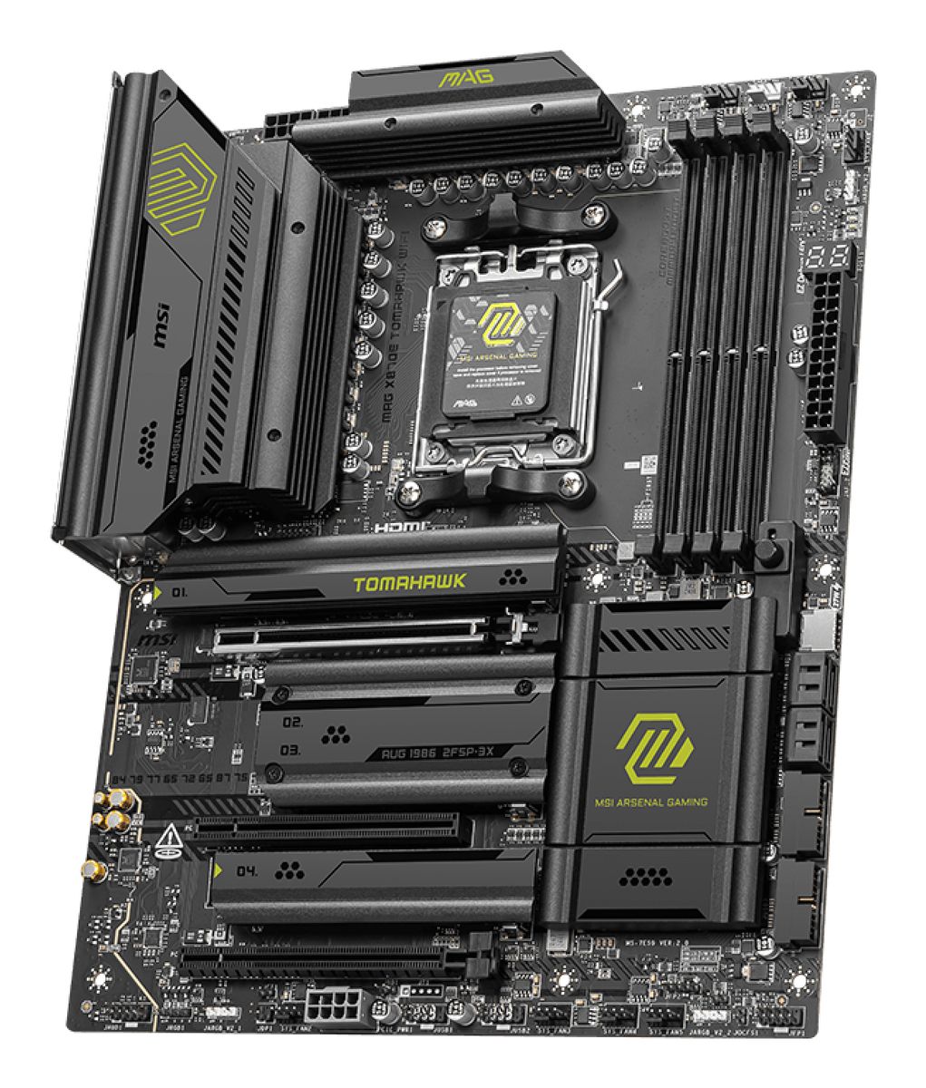 MSI MAG X870E TOMAHAWK WIFI Mainboard, AMD X870E, Sockel AM5, DDR5, Wi‑Fi 7, 5 Gigabit Ethernet, 7.1 Audio, ATX, 4x M.2, PCIe 5.0