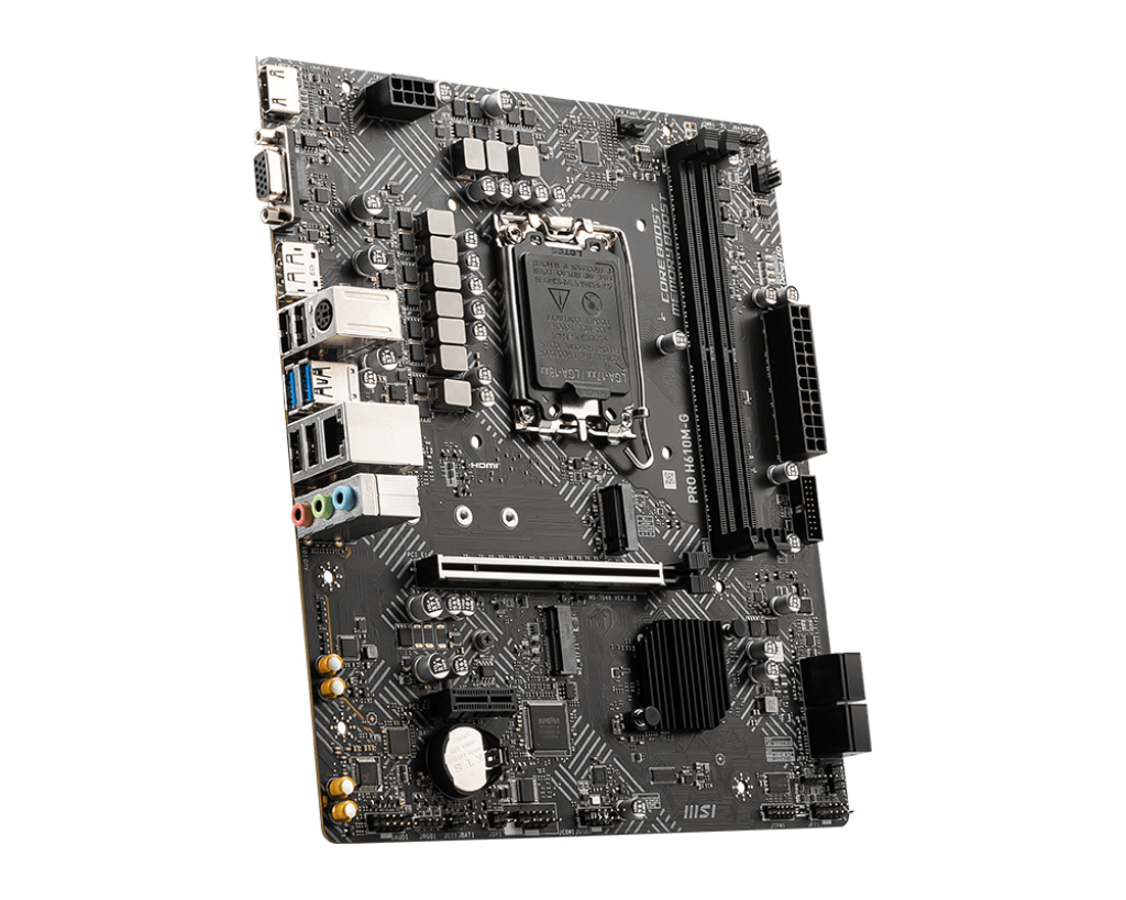 MSI PRO H610M-G Mainboard, Intel H610, LGA 1700, DDR5, 2x DIMM, 96 GB, M.2, SATA III, HDMI 2.1, DisplayPort 1.4, micro ATX