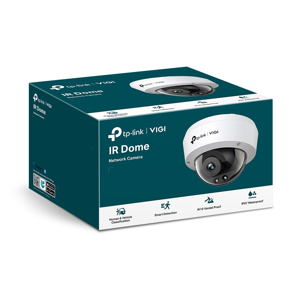 TP-Link VIGI C220I 4 mm Dome IP-Sicherheitskamera, Innen & Außen, PoE, 2MP (1920 x 1080), Nachtsicht 30 m, IP67 IK10, Weiß