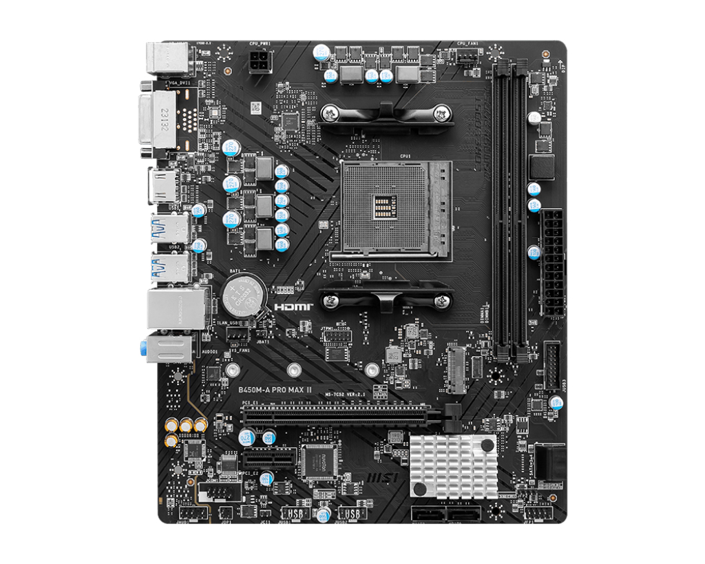 MSI B450M-A PRO MAX II Mainboard Sockel AM4 B450 micro ATX DDR4 2x DIMM 64 GB M.2 SATA III 2.5 Gigabit LAN Realtek ALC897