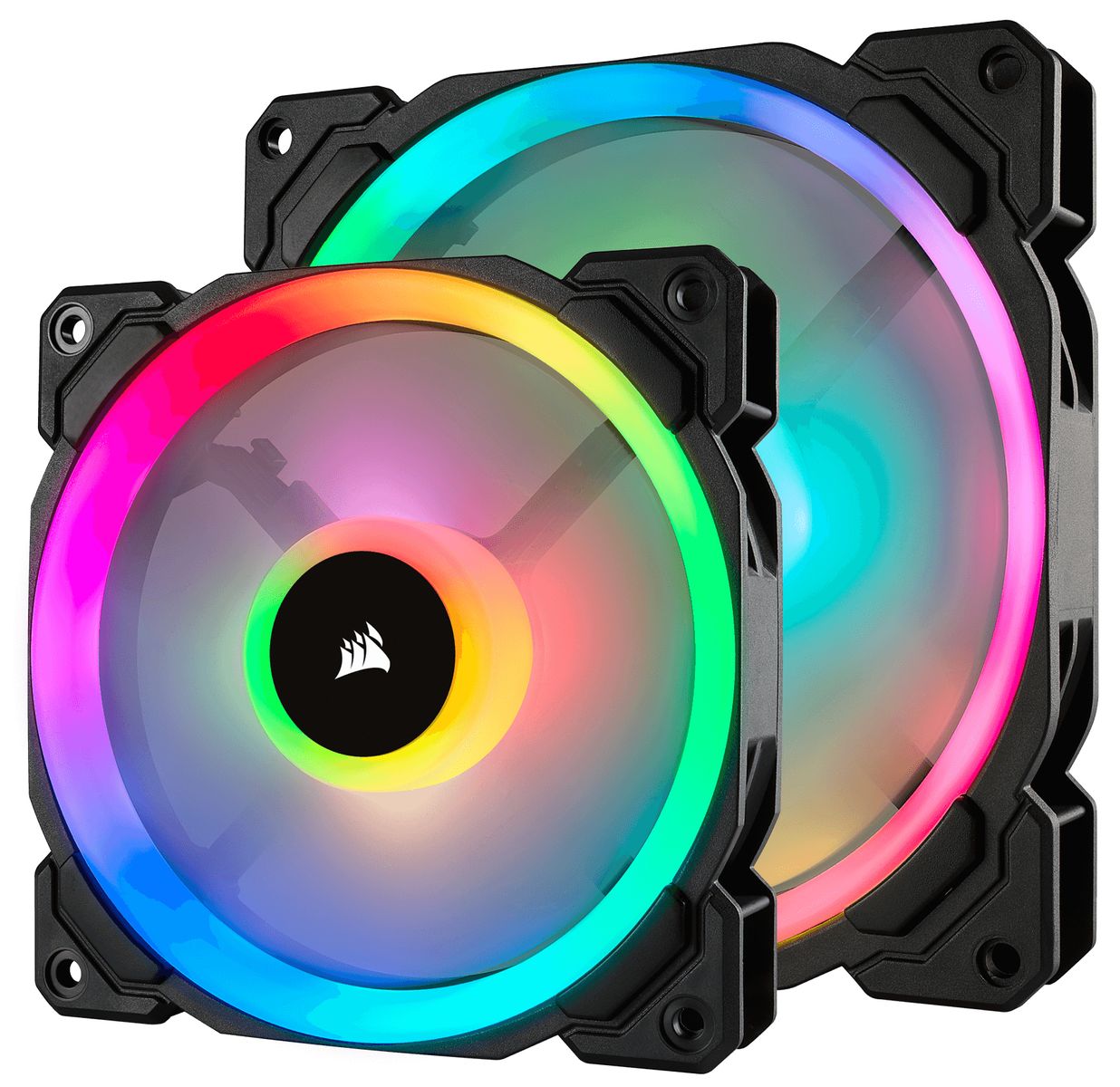 Corsair LL120 RGB 120 mm Gehäuselüfter, PWM, Hydrauliklager, 600-1500 RPM, 24,8 dB, RGB-Beleuchtung, schwarz/weiß