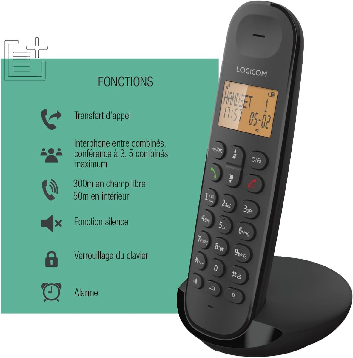 Logicom ILOA 150 Schnurloses Festnetztelefon ohne Anrufbeantworter – Solo – analoge und dect-Telefone – Schwarz