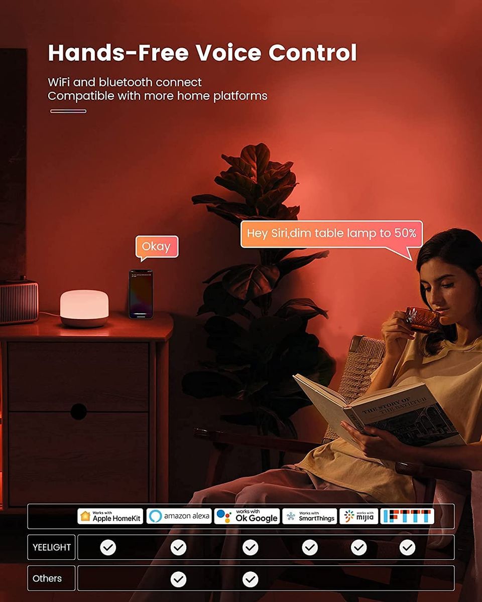 YEELIGHT Smarte Tischlampe, Smart Nachttischlampe Touch Dimmbar, WLAN Smart Lampe,1700K-5700K RGB WLAN LED Tischlampe,Farbwechsel, funktioniert mit HomeKit, MIJIA, Alexa und Google Assistant