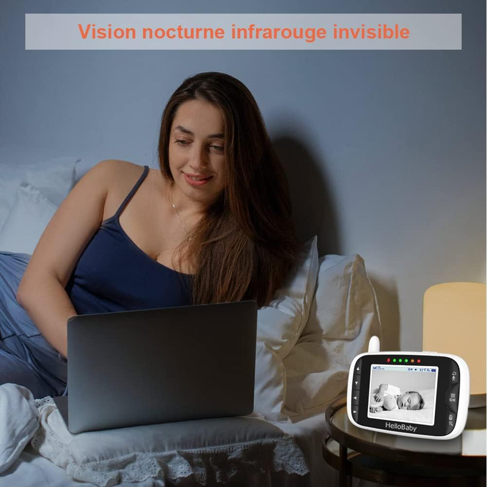 Hellobaby Babyphone Kamera, 3,2 Zoll Baby Phone mit Videokamera, 360° PTZ Babykamera Überwachung mit VOX, Nachtsicht, Temperatursensor, bidirektionales Audio, Videotelefon für Babys