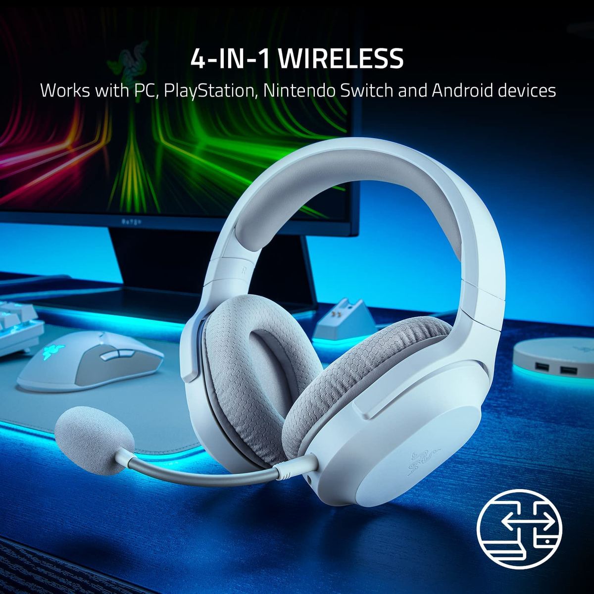 Razer Barracuda X Gaming & Mobile Headset Wireless RF + 3.5mm Virtual 7.1 Surround-Sound Multi-Plattform Mercury
