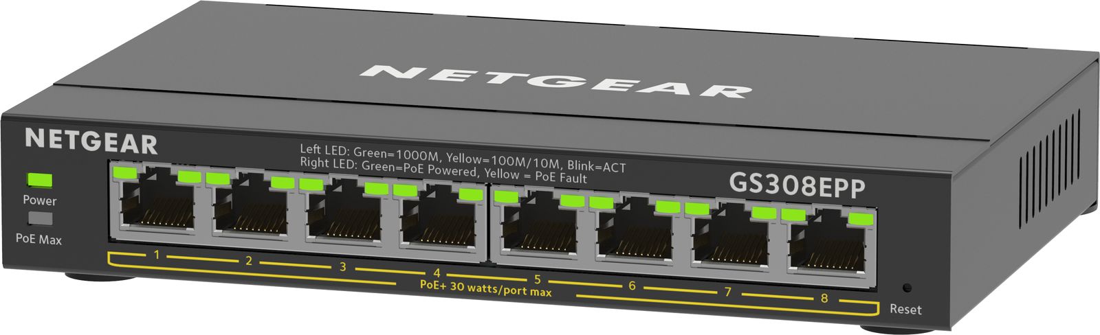 NETGEAR 8-Port Gigabit Ethernet High-Power PoE+ Plus Switch (GS308EPP) Managed L2/L3 Gigabit Ethernet (10/100/1000) Power over Ethernet (PoE) Schwarz