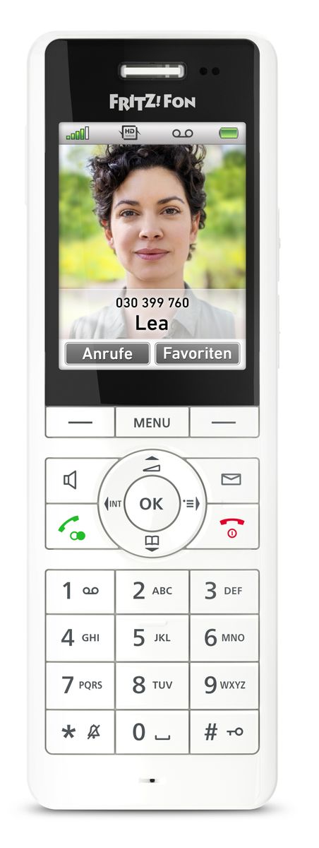AVM FRITZ!Fon X6 DECT-Telefon, Anrufbeantworter, Anrufer-Identifikation, 2,4" Farbdisplay, Li-Ion Akku, Weiß
