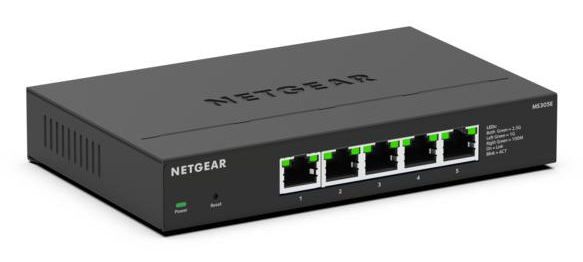 NETGEAR MS305E-100EUS Unmanaged 2.5G Ethernet Switch, 5 Ports (100/1000/2500 Mbit/s), Metallgehäuse, Wandmontage, DC 12 V, schwarz
