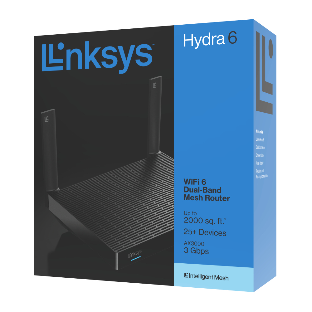 Linksys MR2000-KE WLAN-Router Dual-Band, Wi‑Fi 6 (802.11ax) 2000 Mbit/s, Gigabit Ethernet, 4x LAN, USB, Schwarz