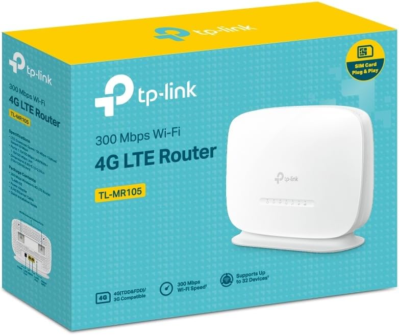 TP-Link TL-MR105 Cat4 Router 4G LTE Wireless N300Mbps, Router WiFi con Sim, Porta LAN/WAN, Modem 4G Sim, Senza Configurazione, Antenne Interne, Porte Antenna Esterna, Collega Fino a 32 Dispositivi N300 | 4G CAT4
