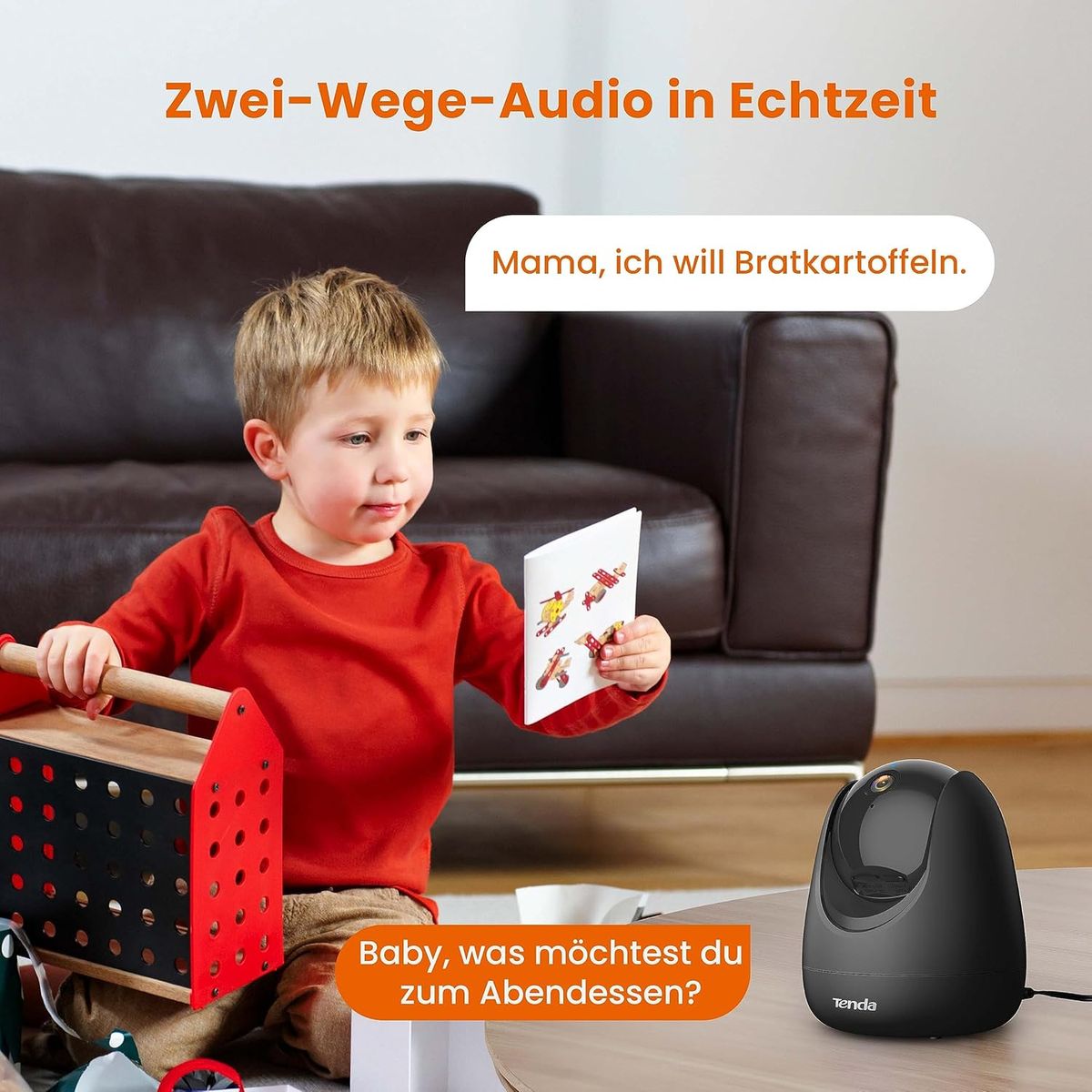 Tenda Überwachungskamera Innen CP3 V2.2, 360 Grad WLAN IP Kamera, 2-Wege-Audio, 1080P, Nachtsicht, Ton & Licht Alarm, Bewegungsverfolgung, Haustierkamera für Hund/Katze, Baby Kamera, Alexa, Schwarz CP3 Schwarz