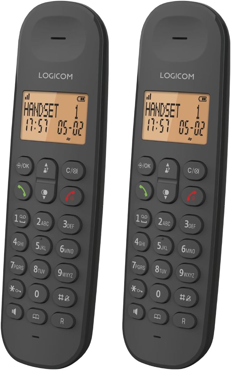 Logicom ILOA 255T Schnurloses Festnetztelefon Duo mit Anrufbeantworter, DECT/GAP, 7 Std Gesprächszeit, 90 Std Standby, Schwarz, EU Stecker
