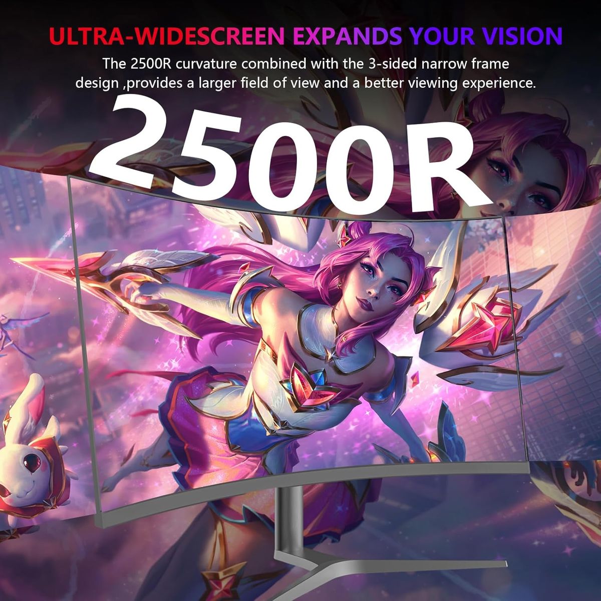 Great voell 38-Zoll Curved Gaming Monitor, 144Hz, UWQHD 3840x1600, 2500R, 1ms, 99% sRGB, FreeSync, HDR, Anti-Blue Light, VESA montierbar, HDMI 2.0, DP 1.4, Multifunktionsständer