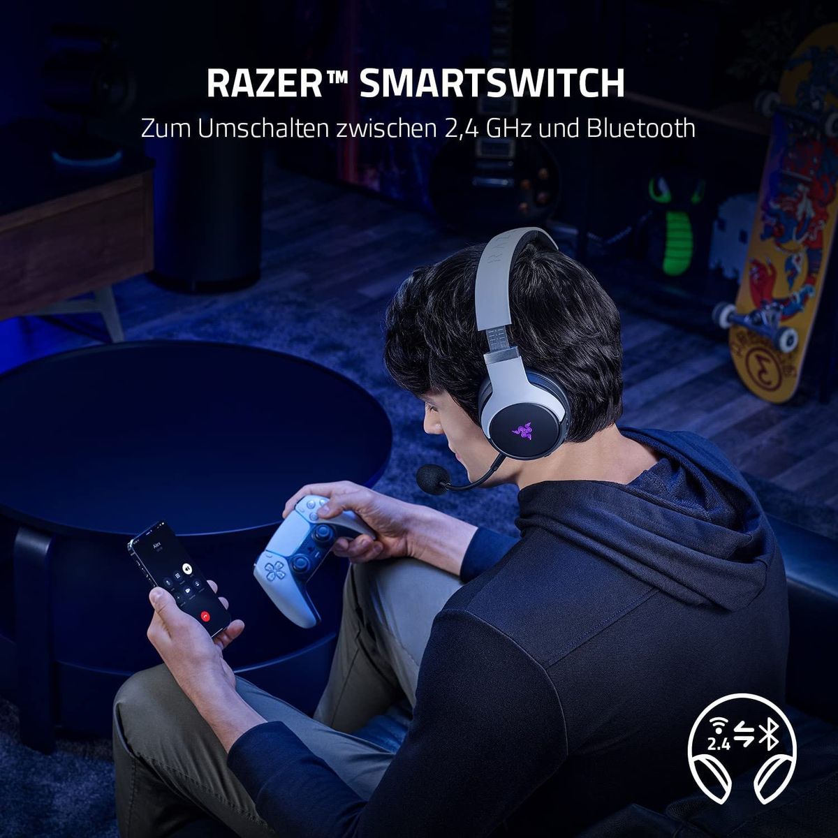 Razer Kaira Pro for PlayStation Gaming Headset Dual Wireless Stereo Chroma RGB for PS PC Mobile Mercury